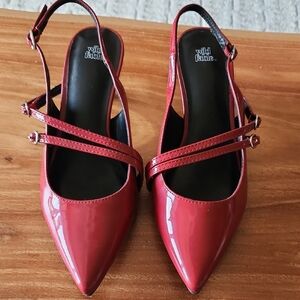 wild fable Red Patent Pointed-Toe Double-Strap Slingback Flats